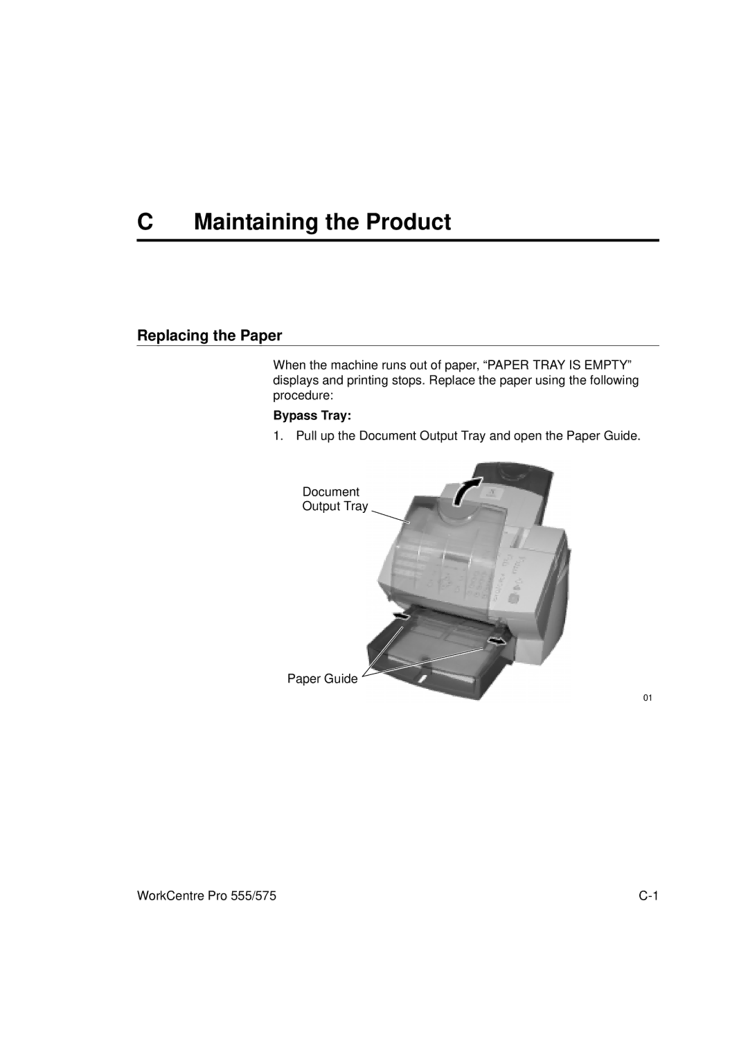 Xerox 575, 555 manual Maintaining the Product, Replacing the Paper, Bypass Tray 