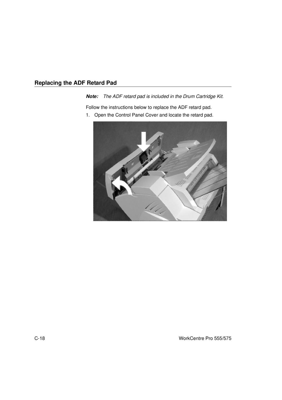 Xerox 555, 575 manual Replacing the ADF Retard Pad 