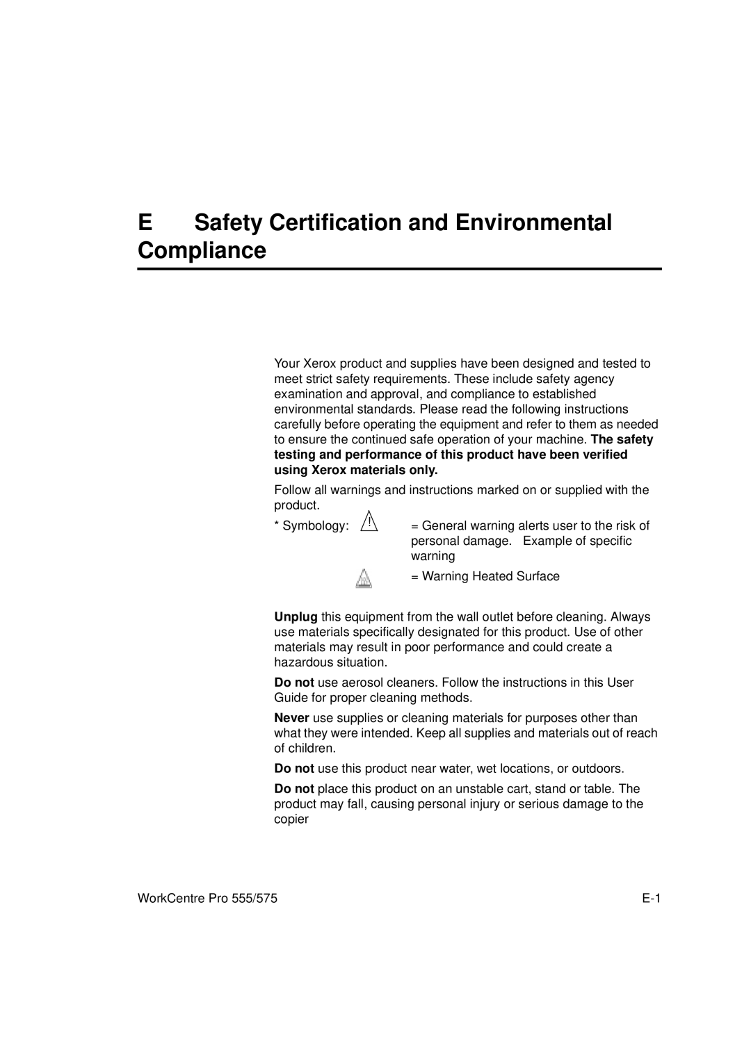 Xerox 575, 555 manual Safety Certification and Environmental Compliance 