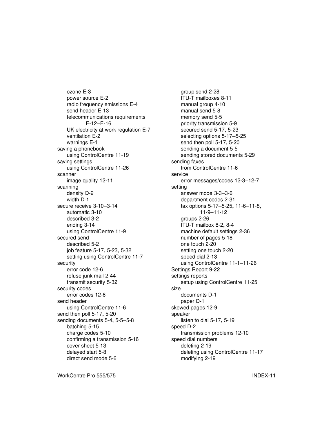 Xerox 575, 555 manual INDEX-11 