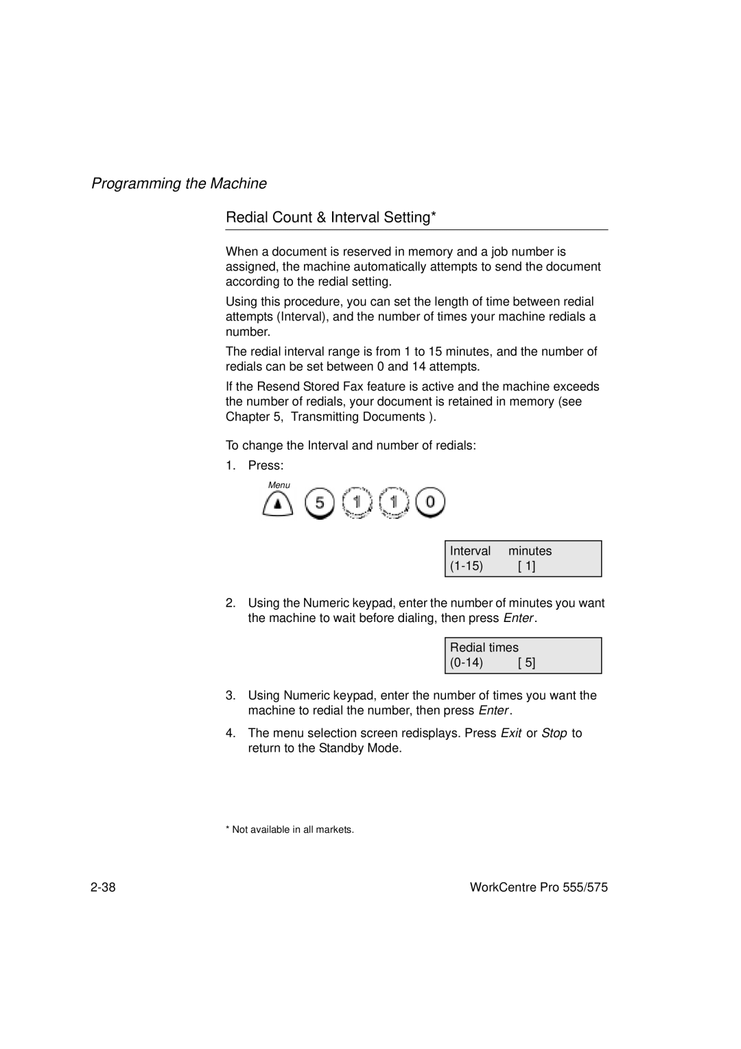 Xerox 555, 575 manual Redial Count & Interval Setting, Interval Minutes, Redial Times 