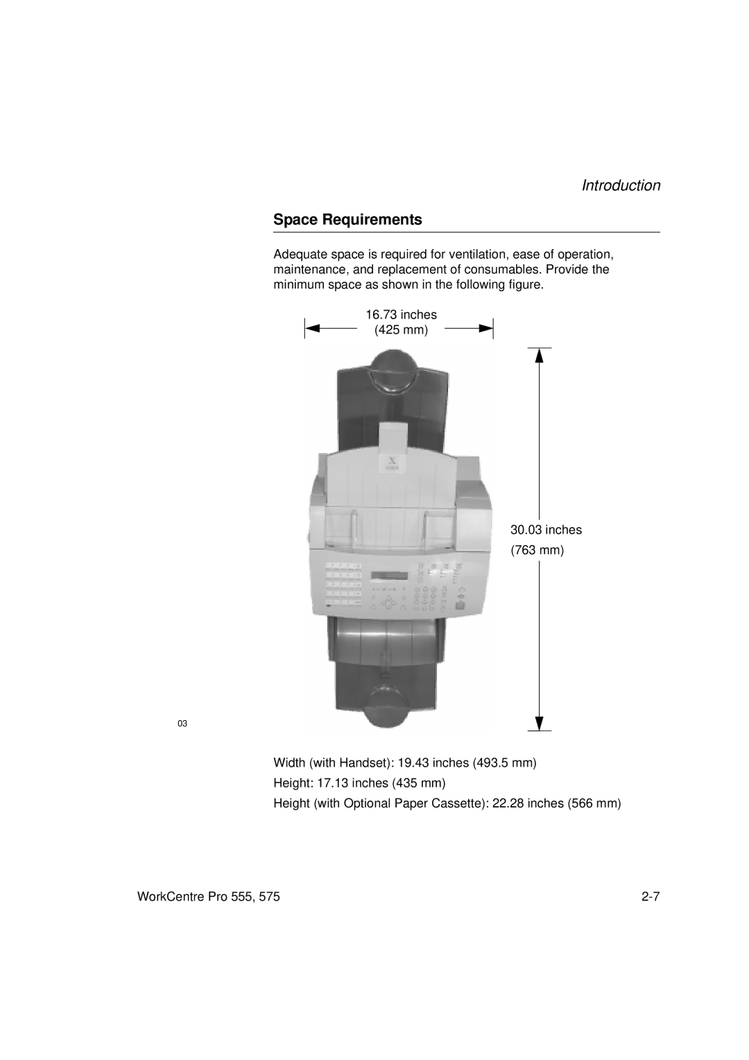 Xerox 555 manual Space Requirements 