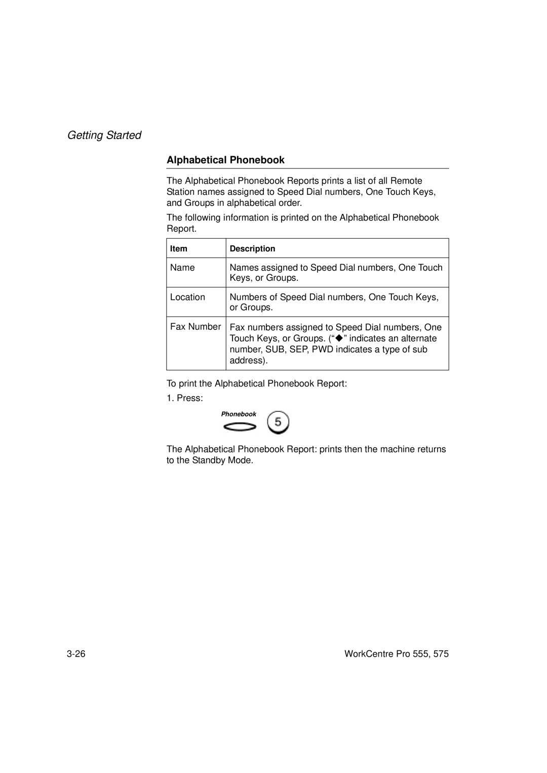 Xerox 555 manual Alphabetical Phonebook 