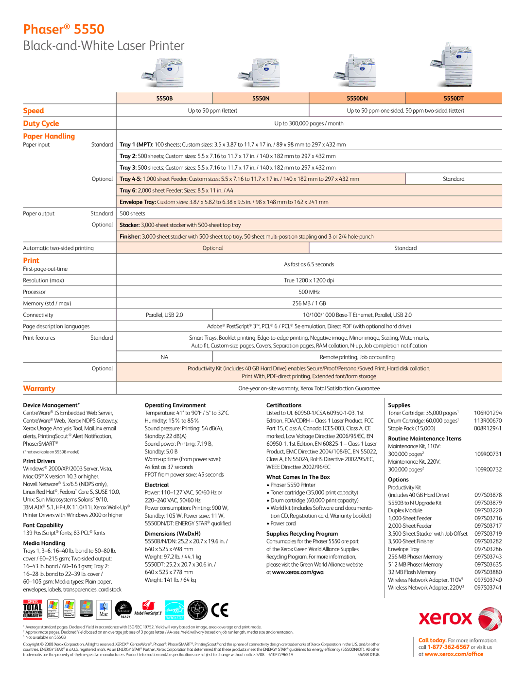 Xerox 5550 manual Phaser 