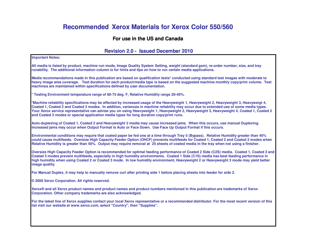 Xerox 550, 560 manual User Guide, Version, English 