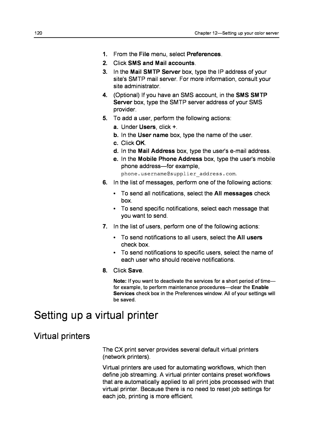 Xerox 560, 550 manual Setting up a virtual printer, Virtual printers, Click SMS and Mail accounts 