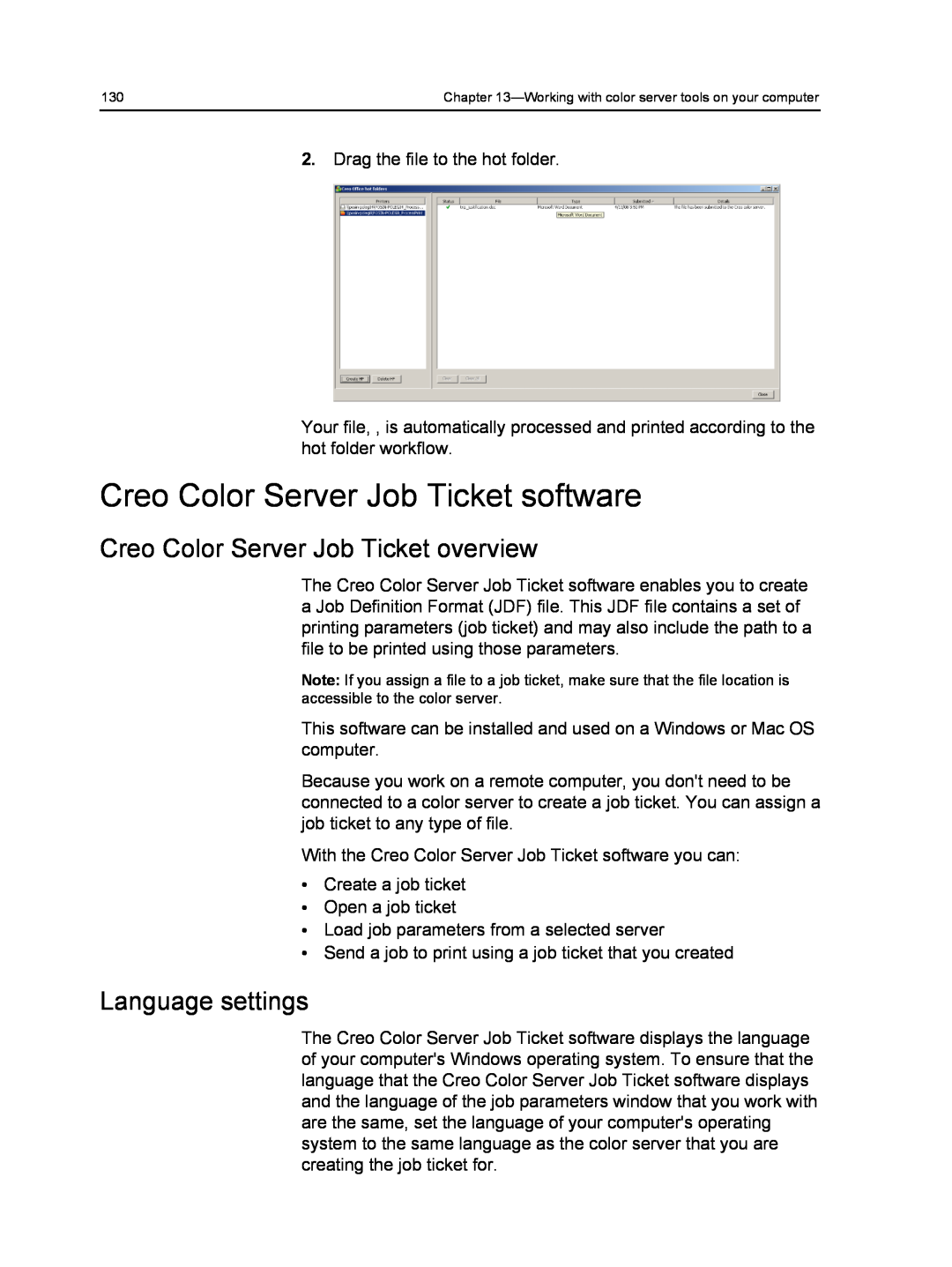 Xerox 560, 550 manual Creo Color Server Job Ticket software, Creo Color Server Job Ticket overview, Language settings 