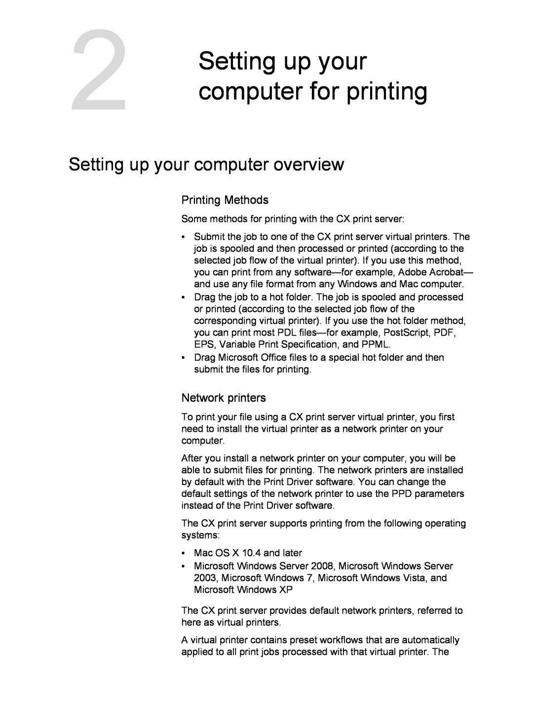 Xerox 550, 560 manual computer for printing, Setting up your computer overview, Printing Methods, Network printers 