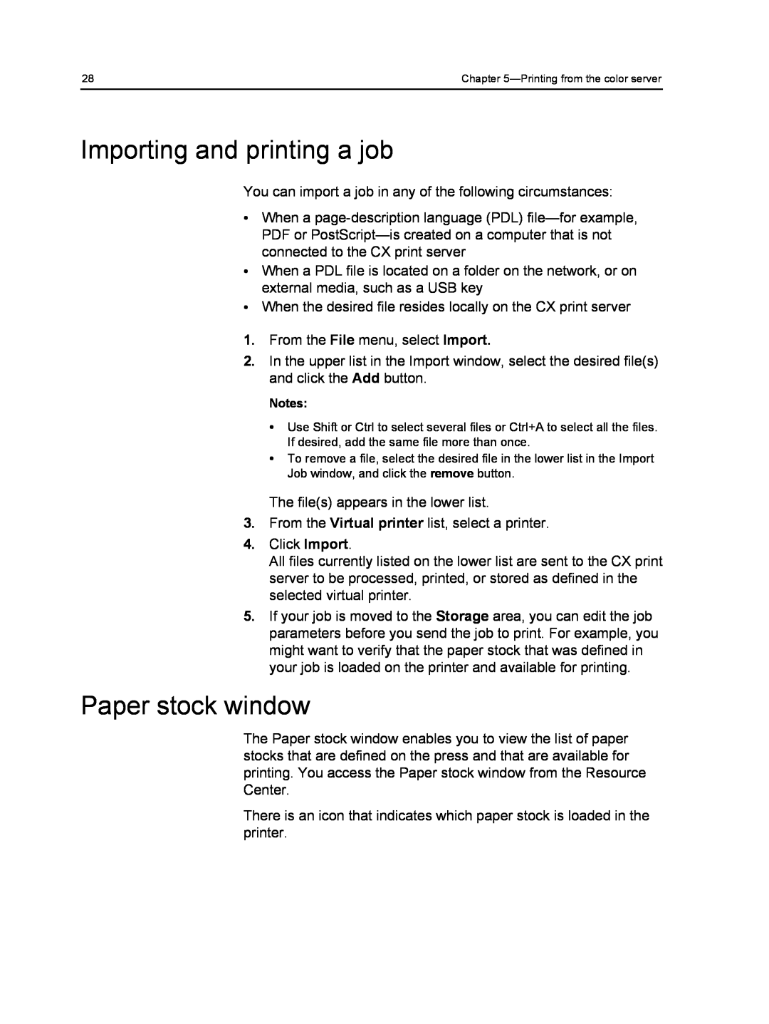 Xerox 560, 550 manual Importing and printing a job, Paper stock window 