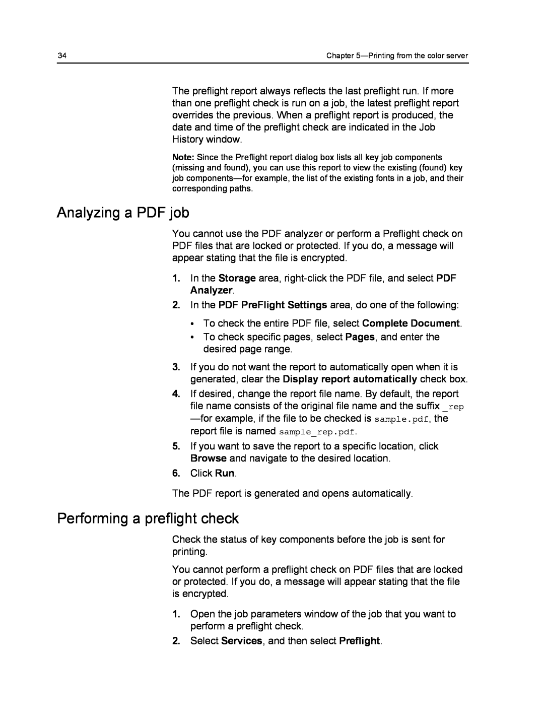 Xerox 560, 550 manual Analyzing a PDF job, Performing a preflight check 