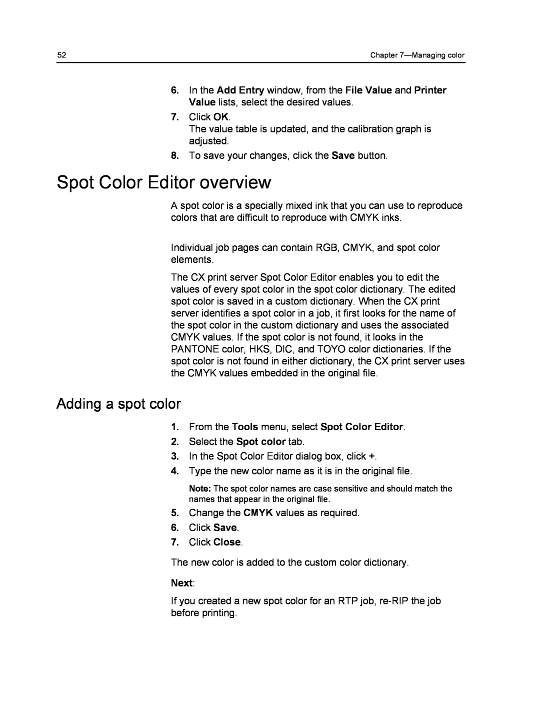 Xerox 560, 550 manual Spot Color Editor overview, Adding a spot color, Next 