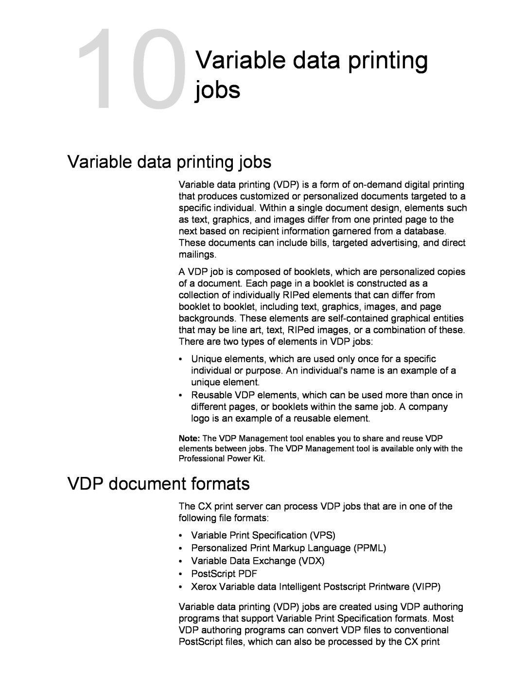 Xerox 550, 560 manual 10Variable data printing jobs, VDP document formats 