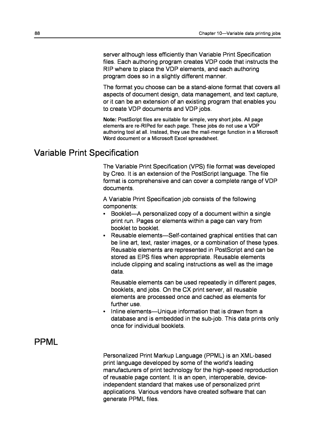 Xerox 560, 550 manual Variable Print Specification, Ppml, Variabledata printing jobs 