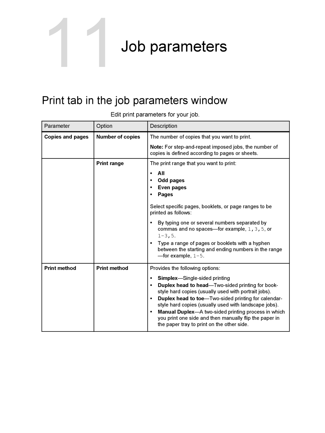 Xerox 550, 560 manual 11Job parameters, Print tab in the job parameters window 