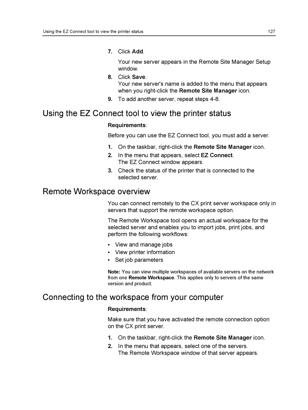 Xerox 550, 560 manual Using the EZ Connect tool to view the printer status, Remote Workspace overview 