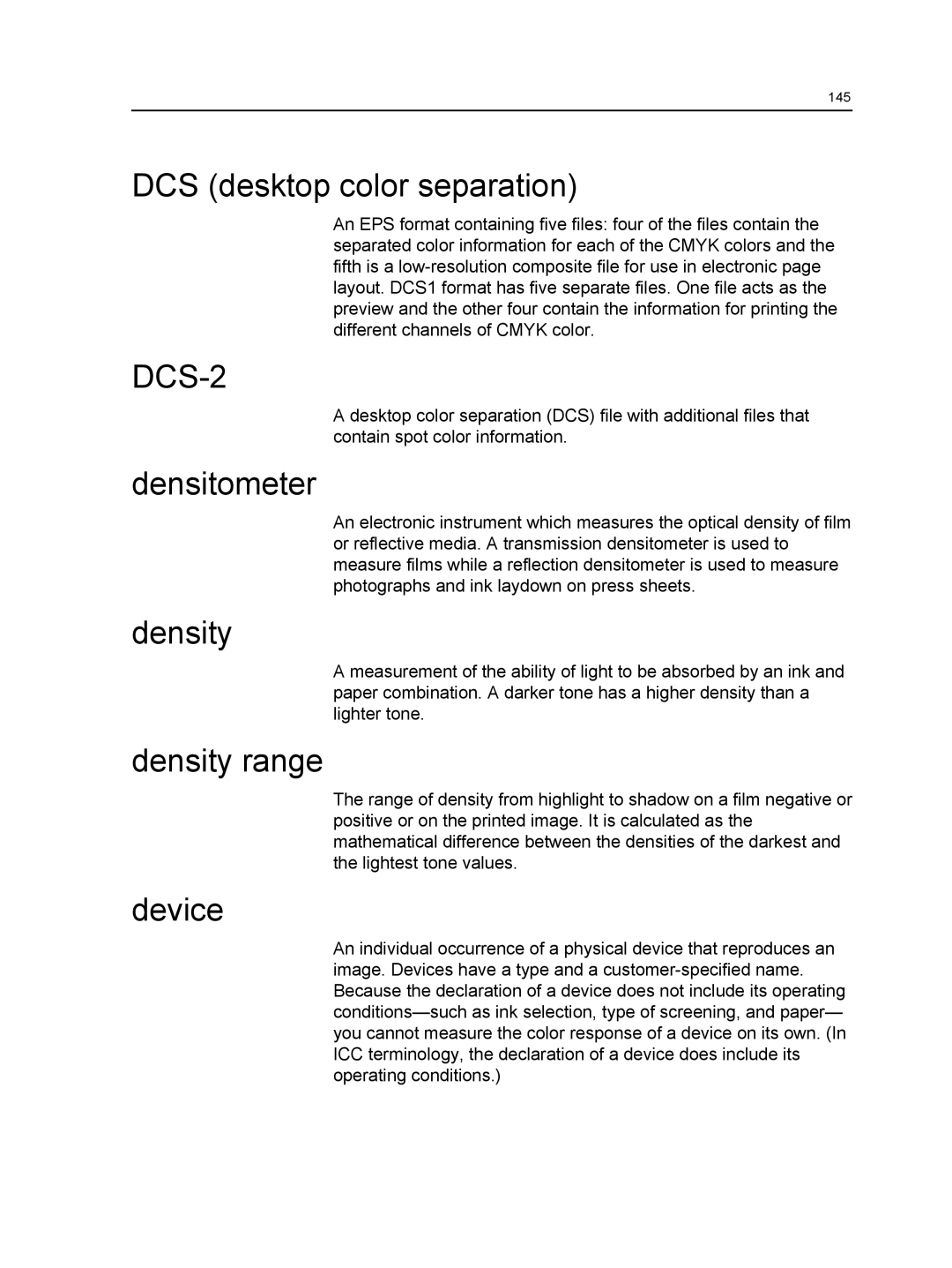 Xerox 550, 560 manual DCS desktop color separation, Densitometer, Density range, Device 