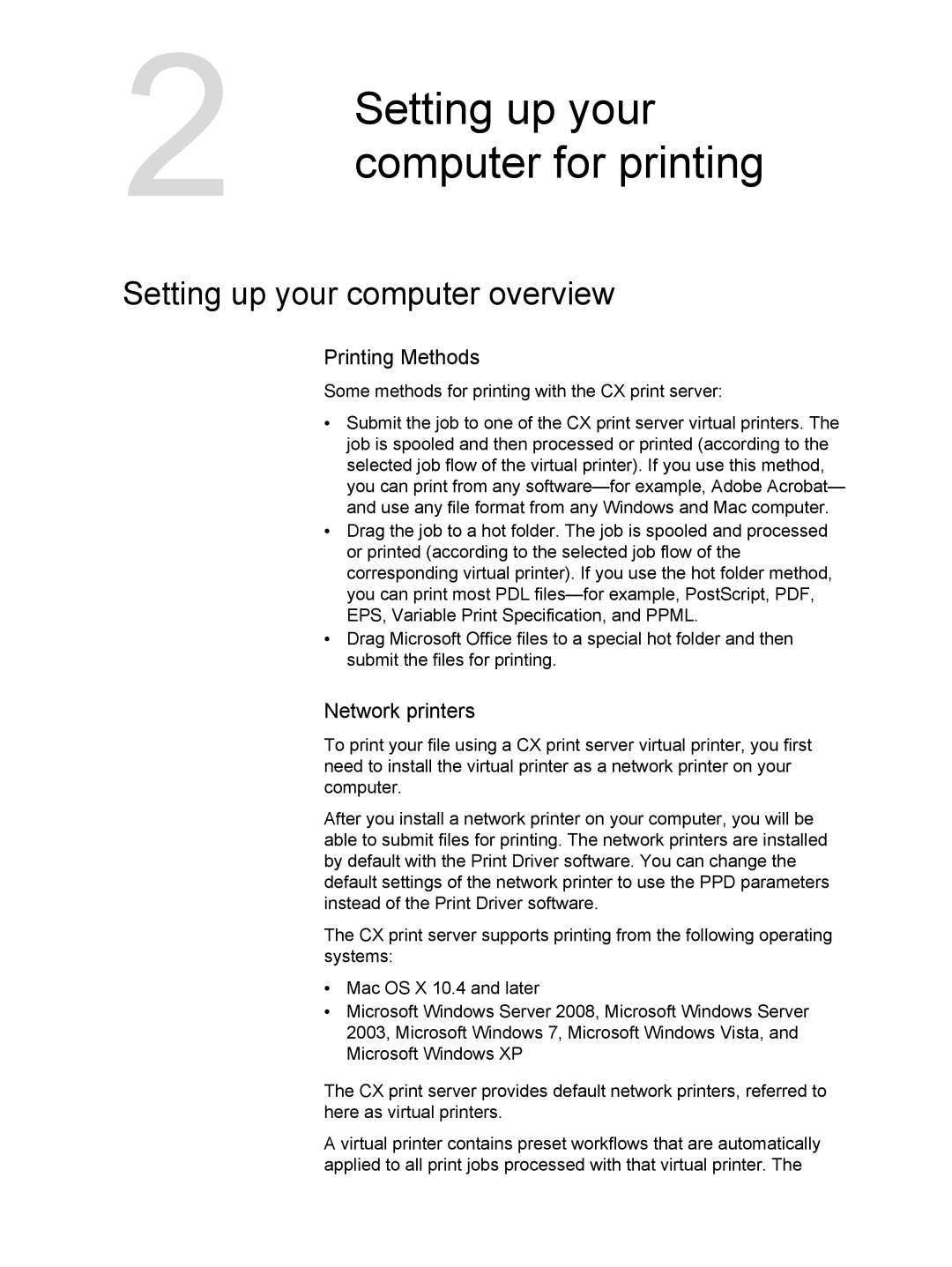 Xerox 550, 560 manual Computer for printing, Setting up your computer overview, Printing Methods, Network printers 