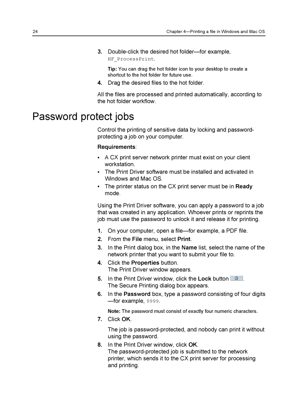 Xerox 560, 550 manual Password protect jobs, Double-click the desired hot folder-for example 