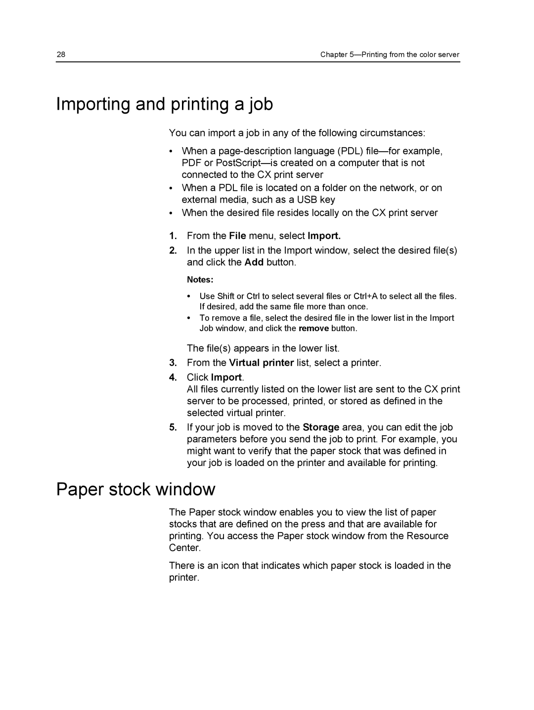 Xerox 560, 550 manual Importing and printing a job, Paper stock window 