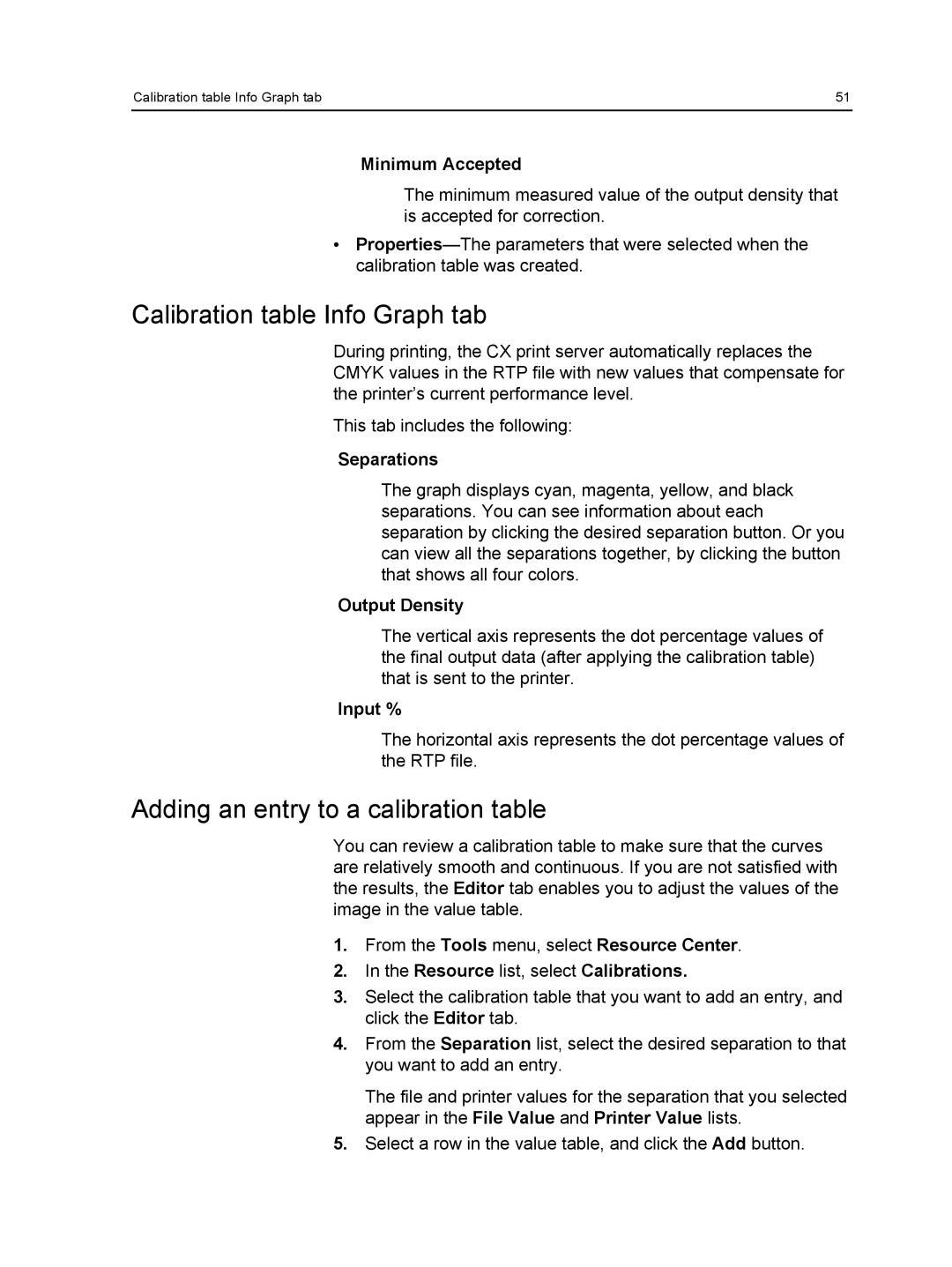 Xerox 550, 560 manual Calibration table Info Graph tab, Adding an entry to a calibration table 