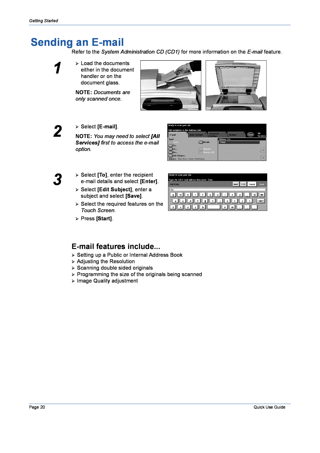 Xerox 5632 manual Sending an E-mail, E-mail features include 