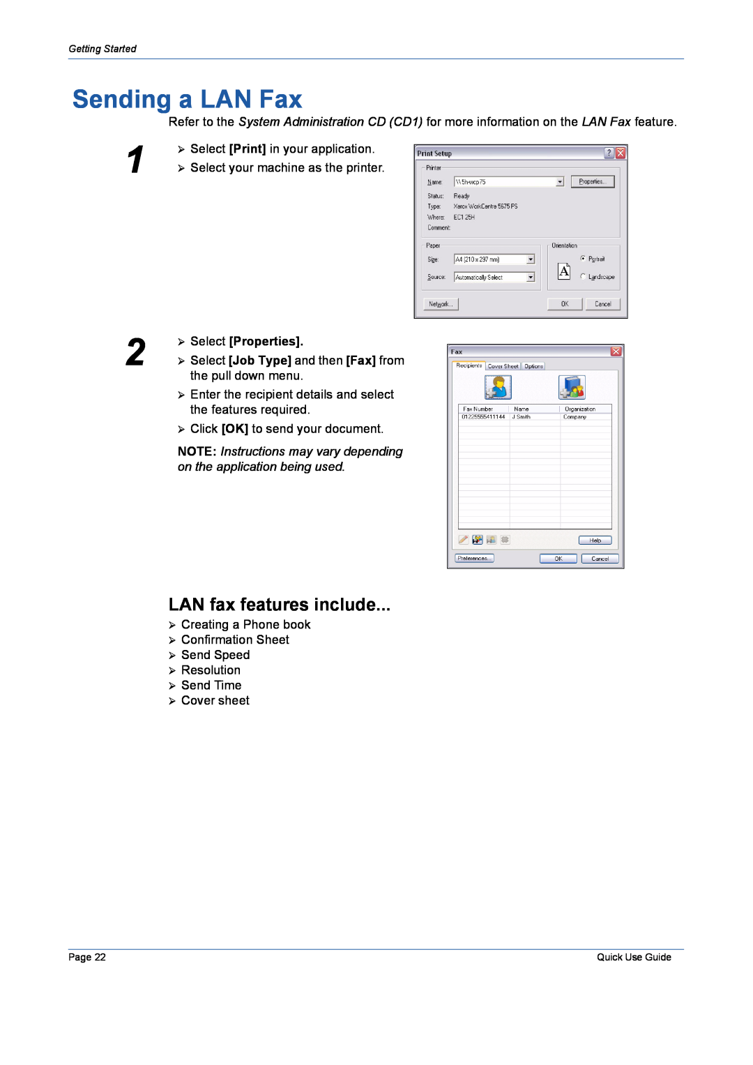 Xerox 5632 manual Sending a LAN Fax, LAN fax features include 