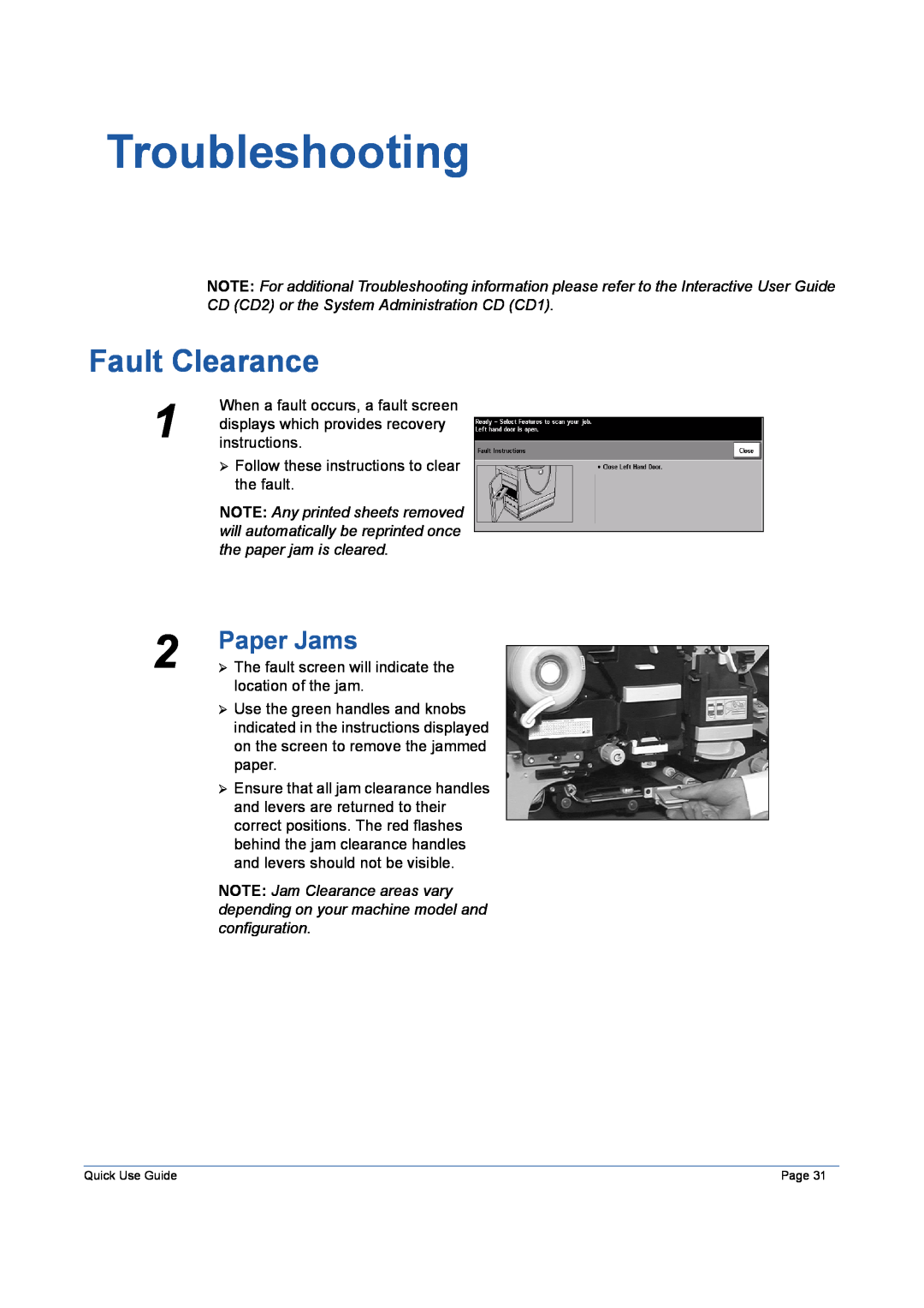 Xerox 5632 manual Troubleshooting, Fault Clearance, Paper Jams 