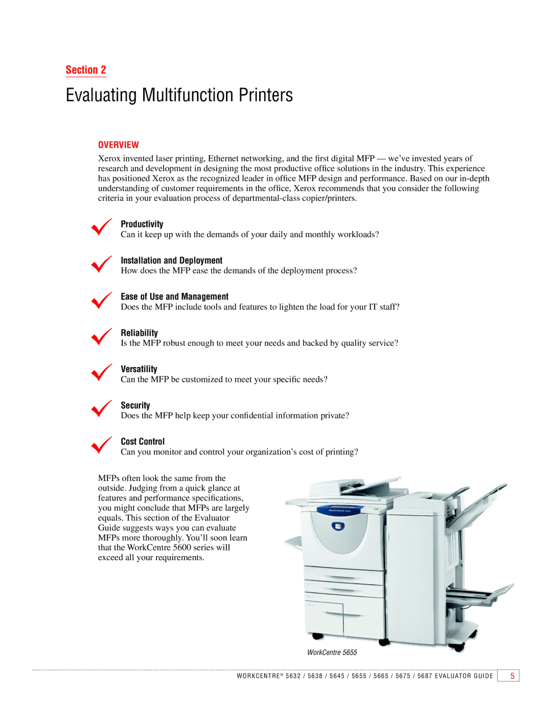 Xerox 5645, 5675, 5655, 5632, 5687, 5665, 5638 manual Evaluating Multifunction Printers, Overview 