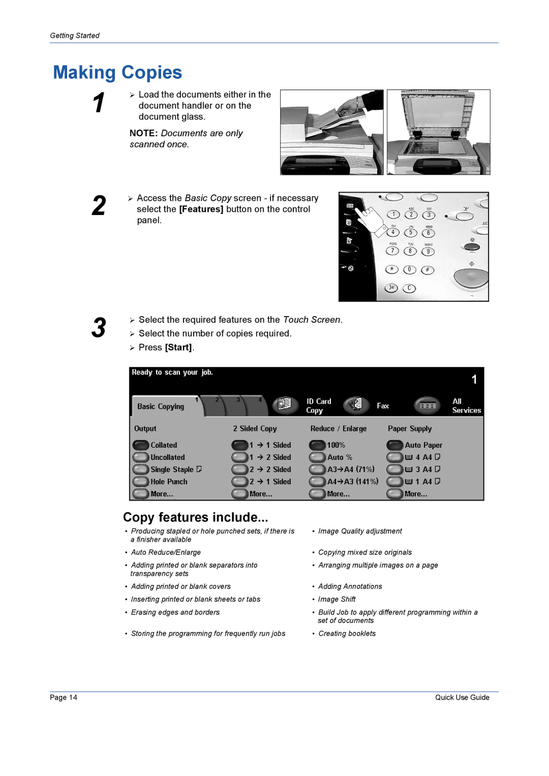 Xerox 5645, 5675, 5655, 5687, 5665, 5638 manual Making Copies, Copy features include 