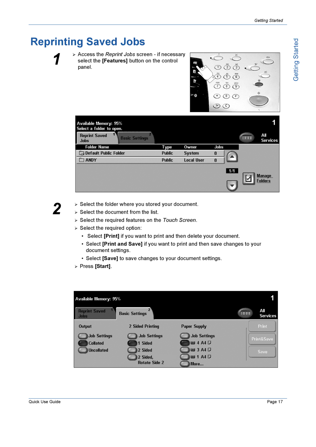 Xerox 5687, 5645, 5675, 5655, 5665, 5638 manual Reprinting Saved Jobs 