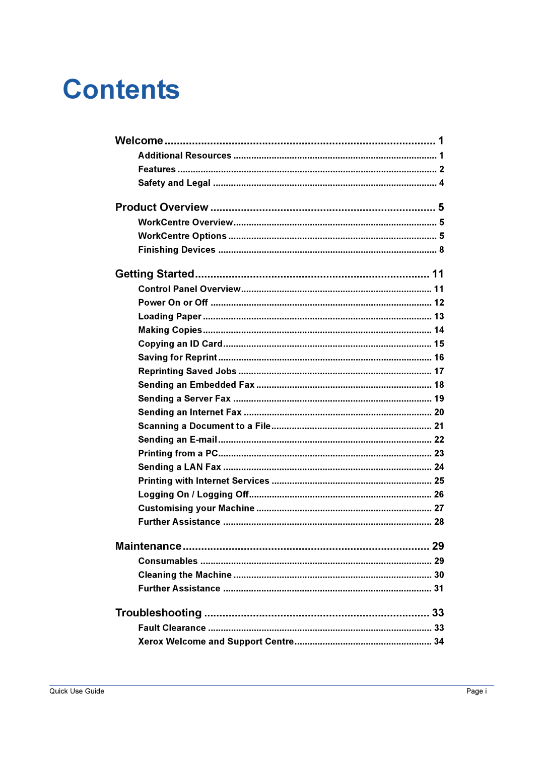 Xerox 5687, 5645, 5675, 5655, 5665, 5638 manual Contents 