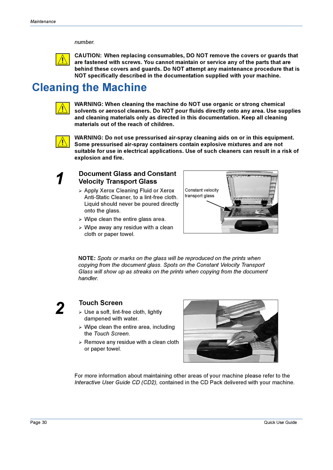 Xerox 5665, 5645, 5675, 5655, 5687, 5638 manual Cleaning the Machine, Document Glass and Constant Velocity Transport Glass 