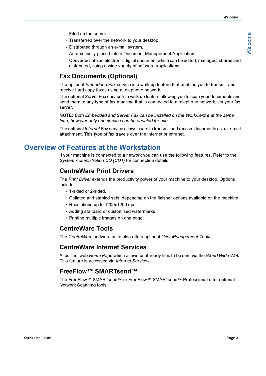 Xerox 5675, 5645, 5655 Fax Documents Optional, CentreWare Print Drivers, CentreWare Tools, CentreWare Internet Services 