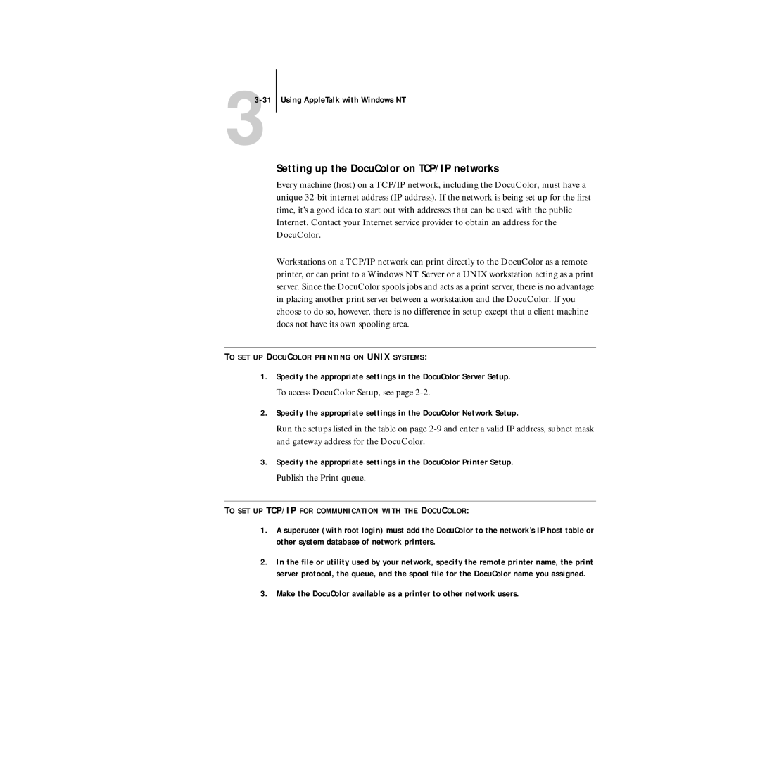 Xerox 5750 manual Setting up the DocuColor on TCP/IP networks, Publish the Print queue 