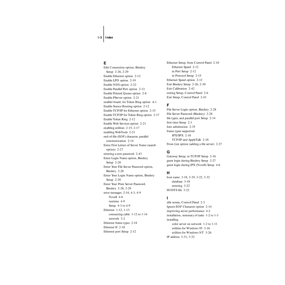 Xerox 5750 manual Font substitution 2-35 frame types supported IPX/SPX 