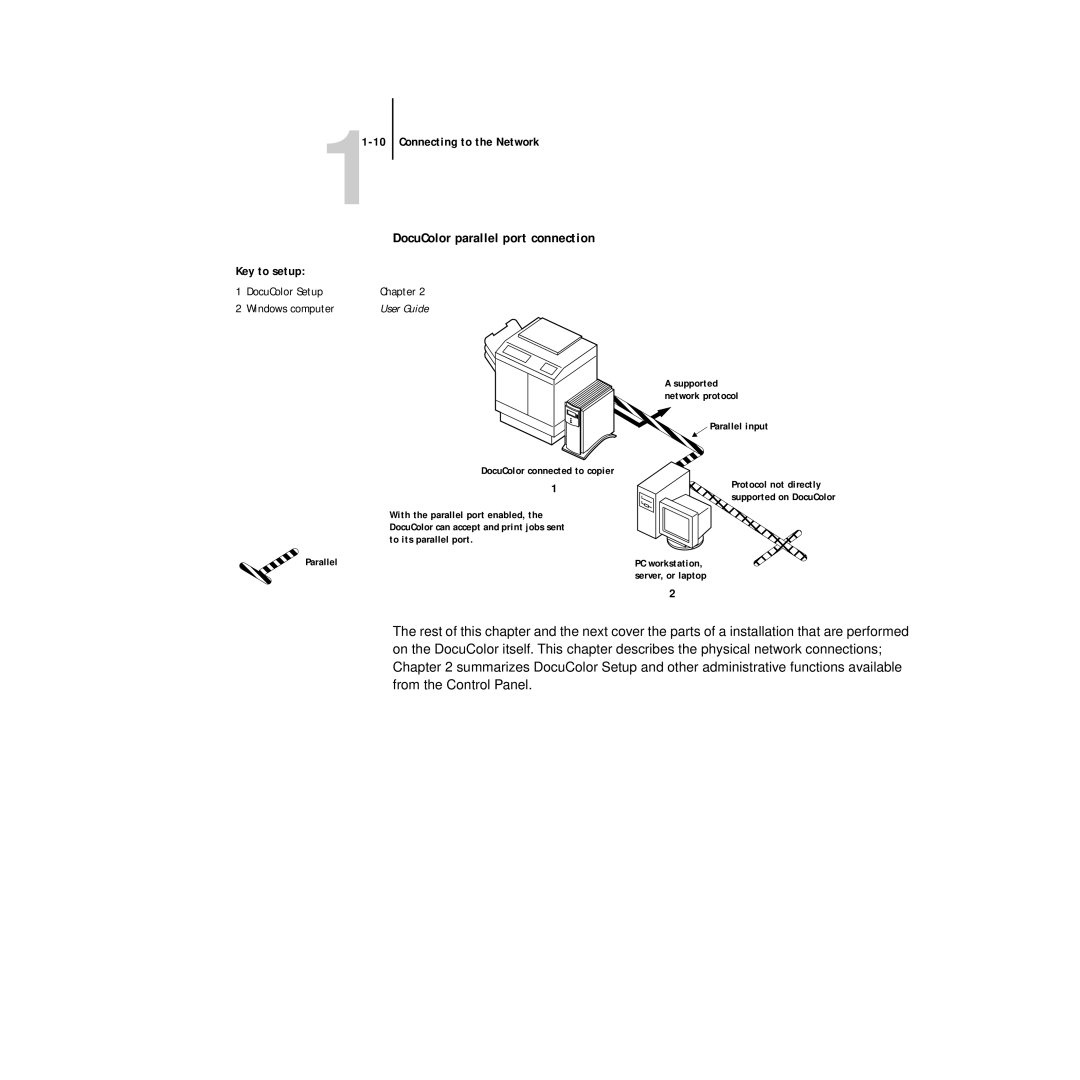 Xerox 5750 manual DocuColor parallel port connection, DocuColor Setup Chapter Windows computer 