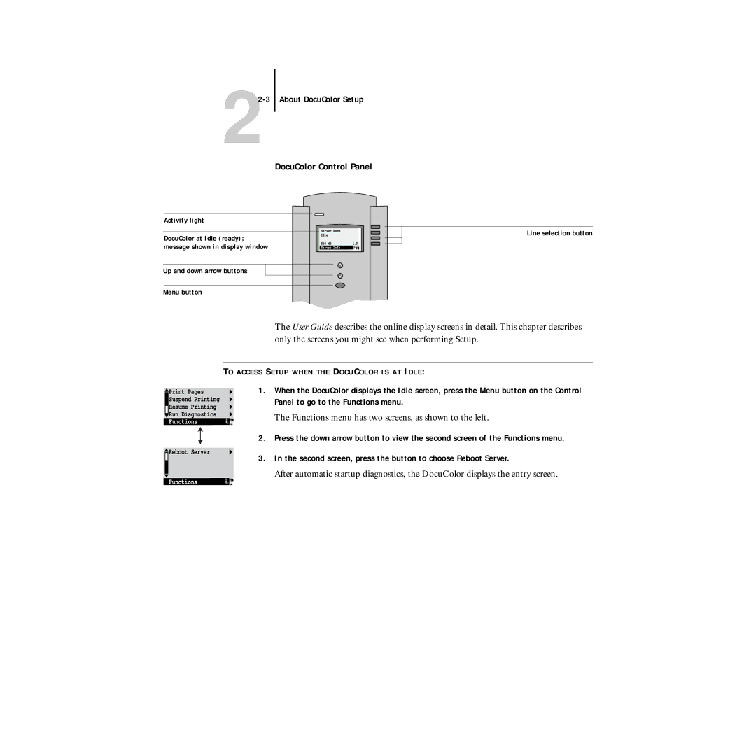 Xerox 5750 manual DocuColor Control Panel, To Access Setup When the Docucolor is AT Idle 