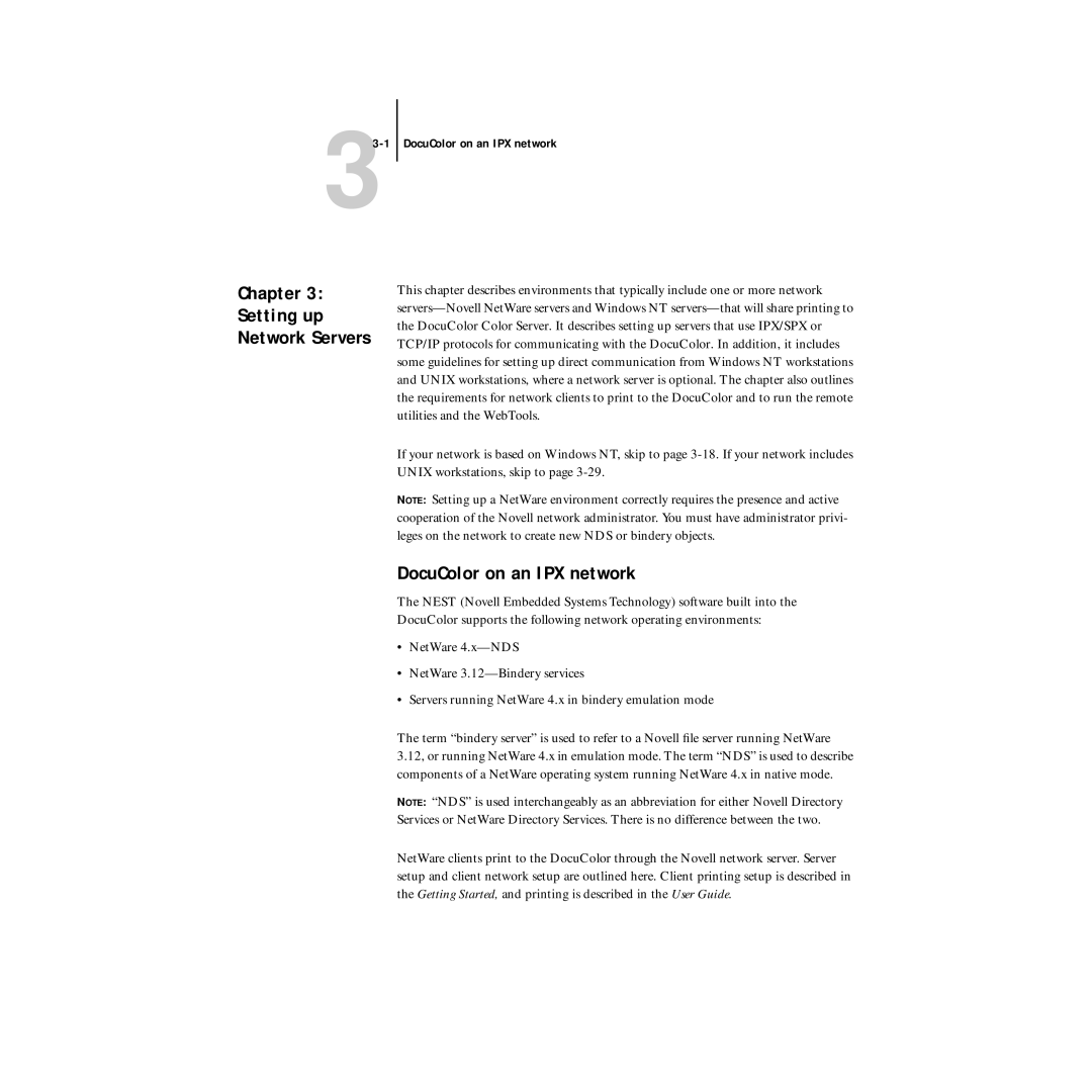 Xerox 5750 manual DocuColor on an IPX network, Setting up Network Servers 