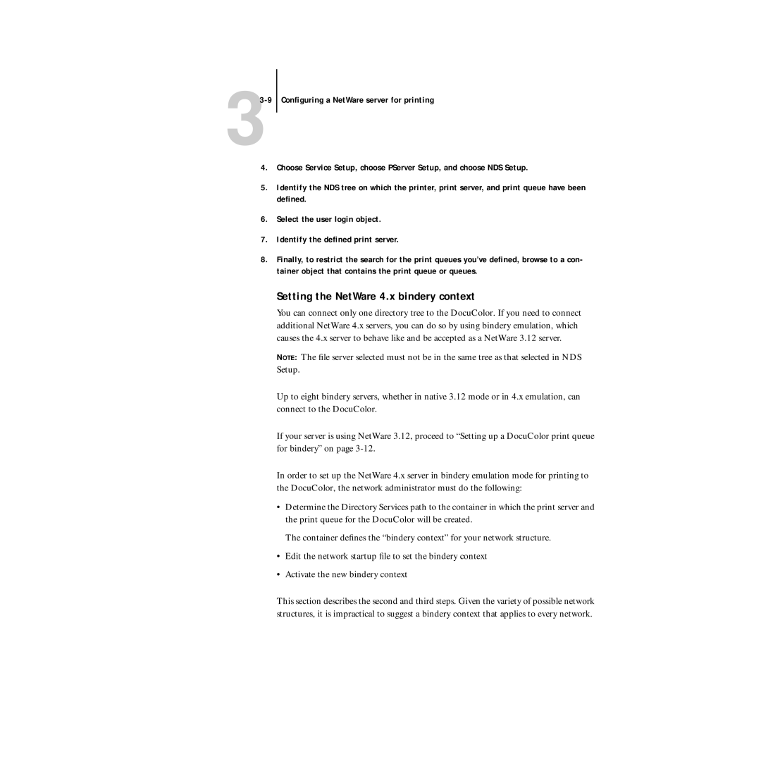 Xerox 5750 manual Setting the NetWare 4.x bindery context 