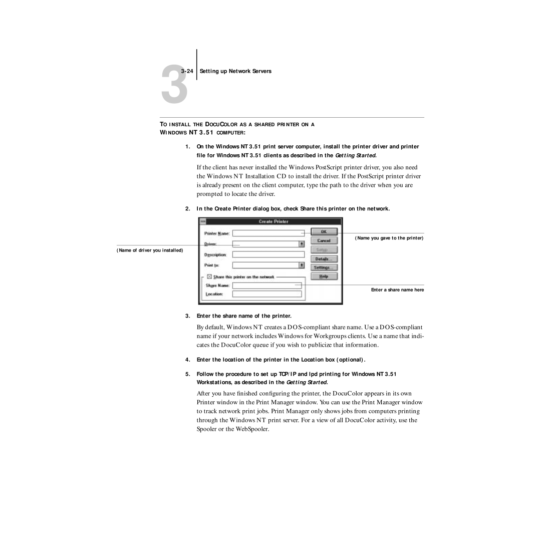 Xerox 5750 manual Enter the share name of the printer 