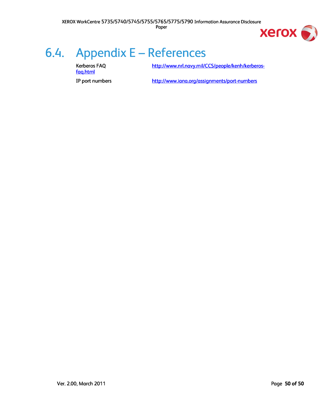 Xerox 5745, 5790, 5775, 5740, 5735, 5755 manual Appendix E – References, faq.html, Page 50 of 