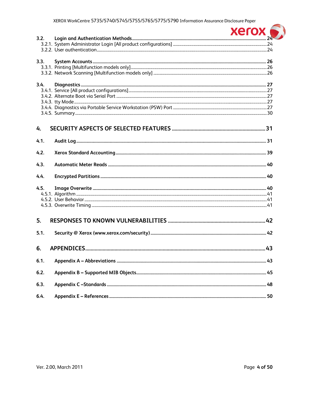 Xerox 5735, 5790, 5775, 5745, 5740, 5755 manual Security Aspects of Selected Features 