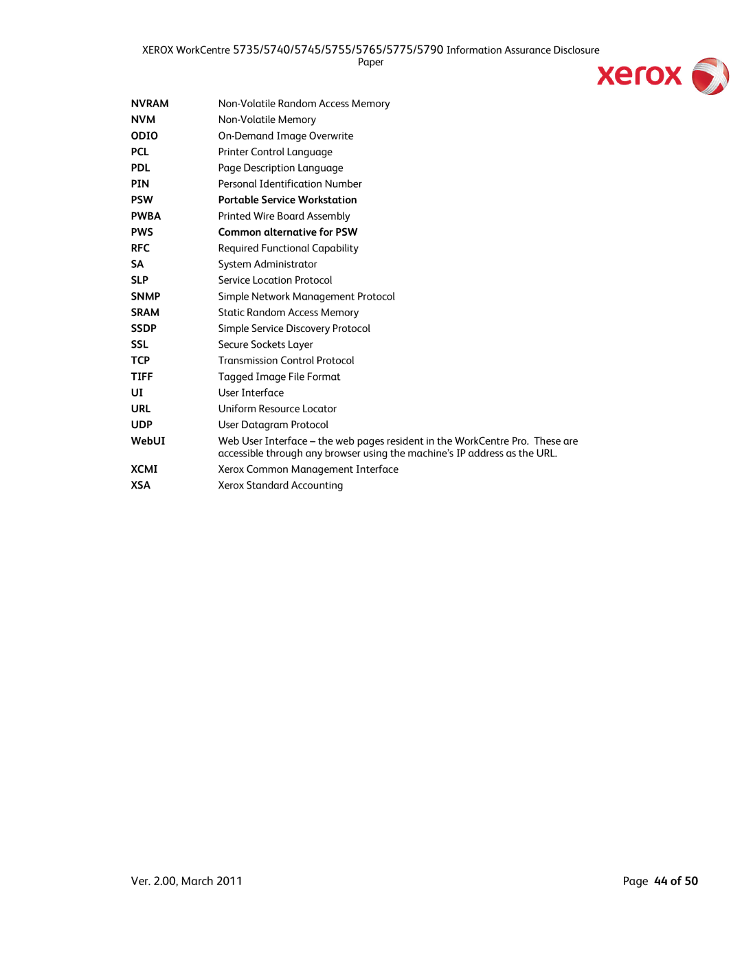 Xerox 5745 Non-Volatile Random Access Memory, Non-Volatile Memory, On-Demand Image Overwrite, Printer Control Language 