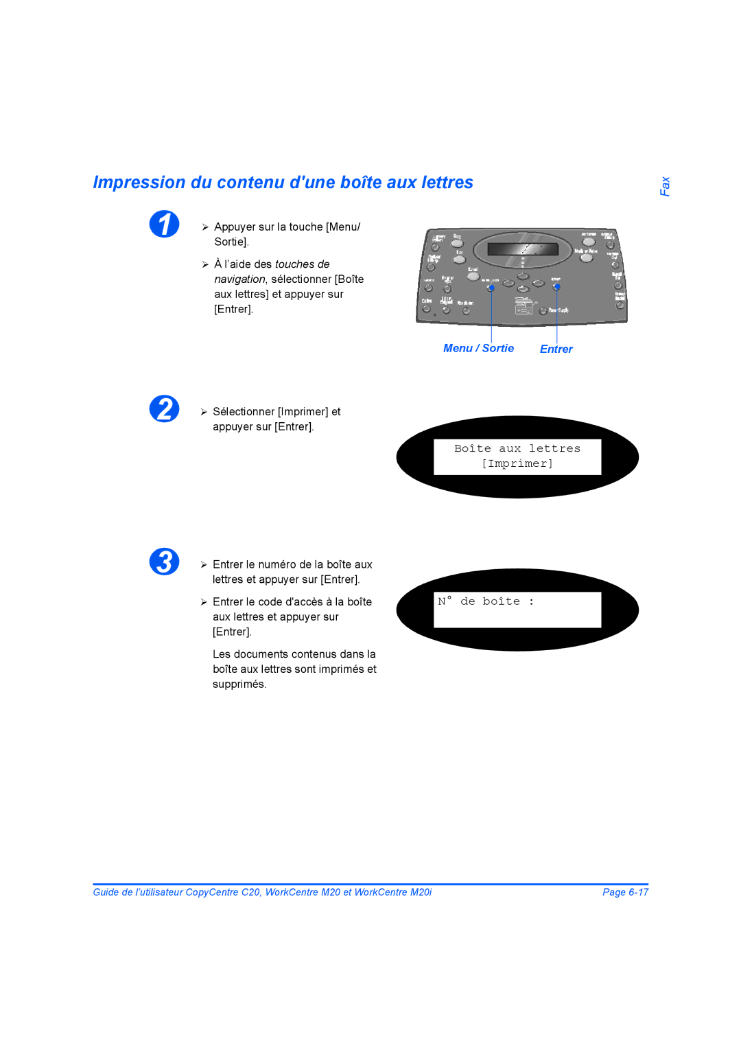Xerox 604E07780 manual Impression du contenu dune boîte aux lettres, Boîte aux lettres Imprimer De boîte 