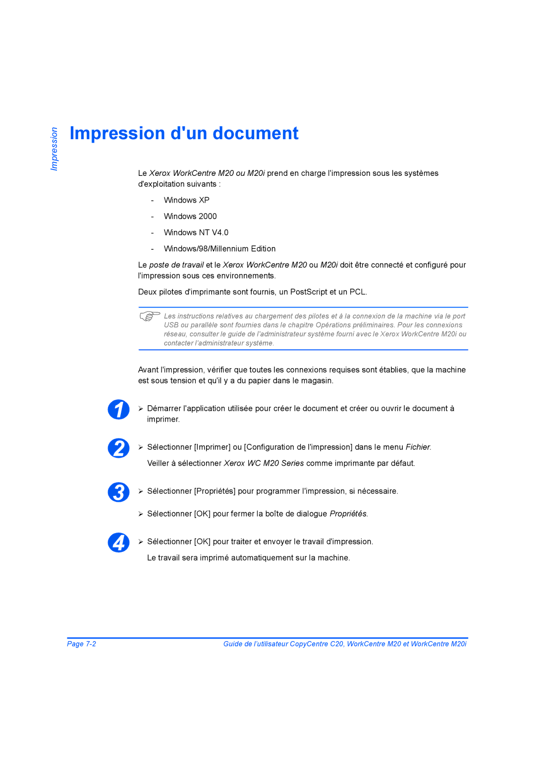 Xerox 604E07780 manual Impression dun document 