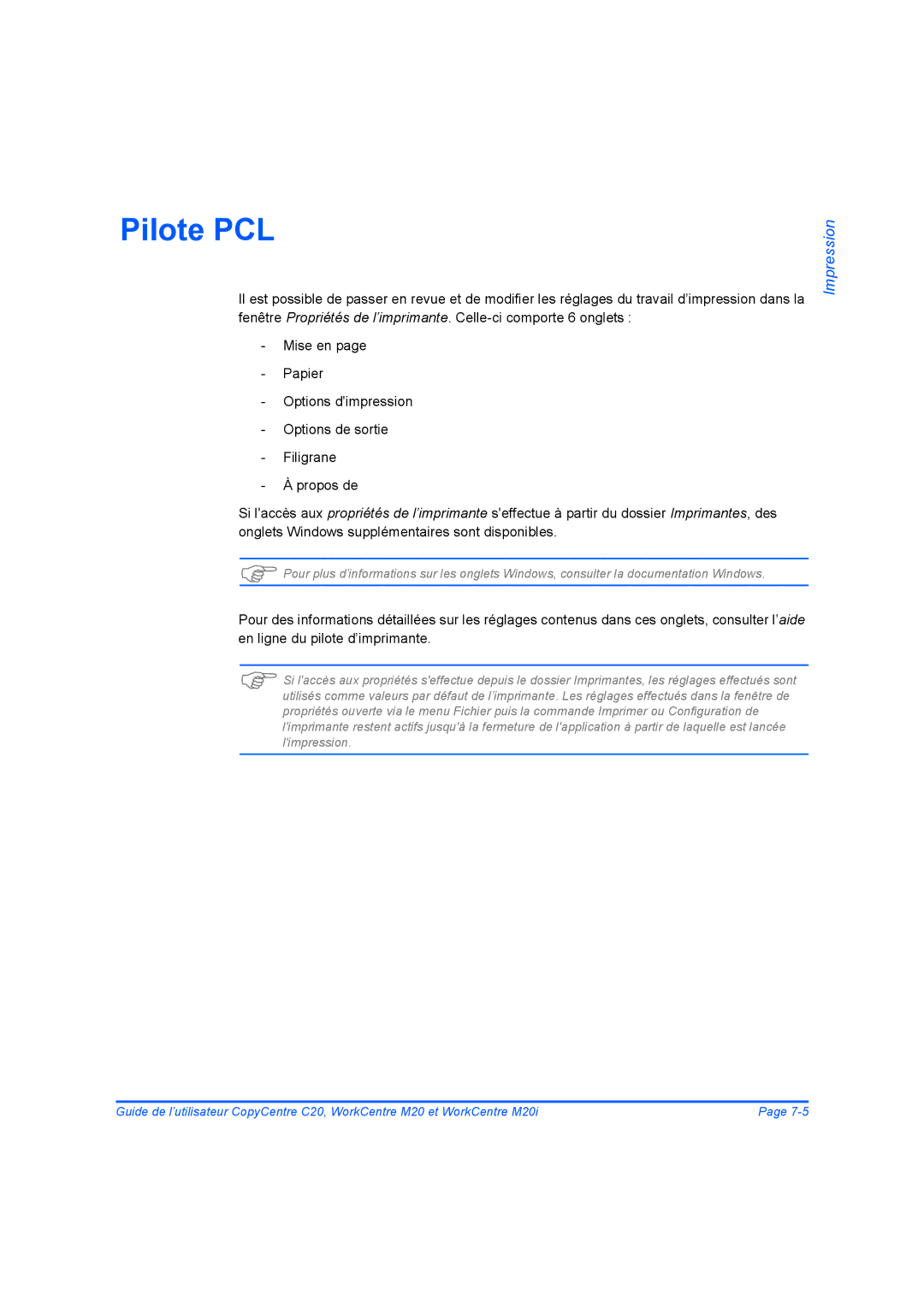 Xerox 604E07780 manual Pilote PCL 