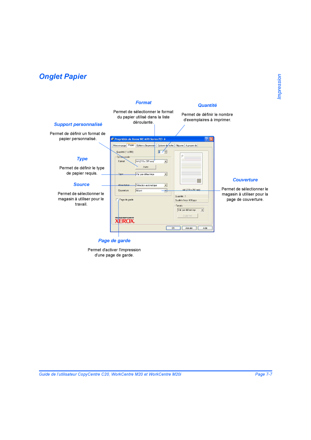 Xerox 604E07780 manual Onglet Papier 