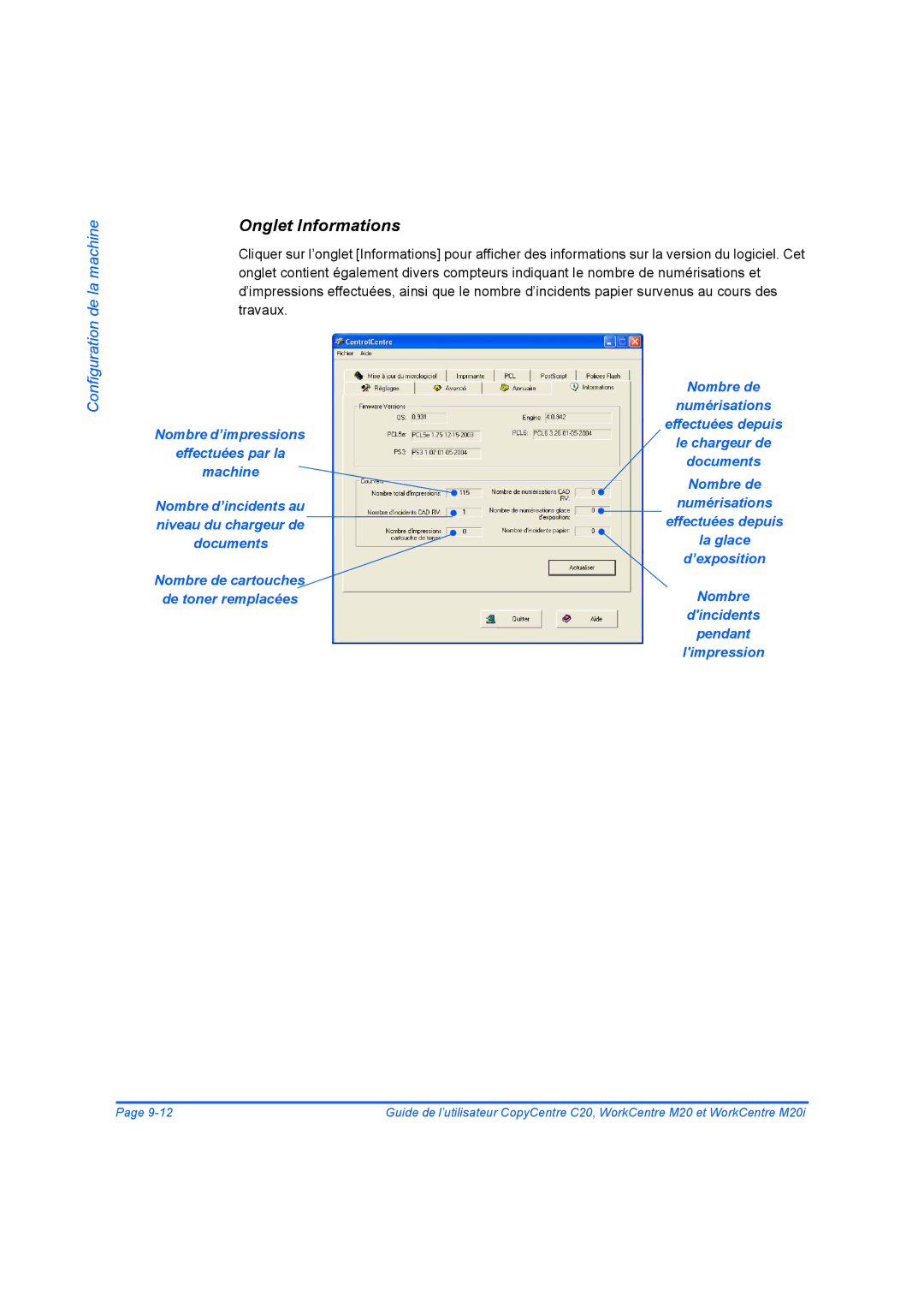 Xerox 604E07780 manual Onglet Informations 