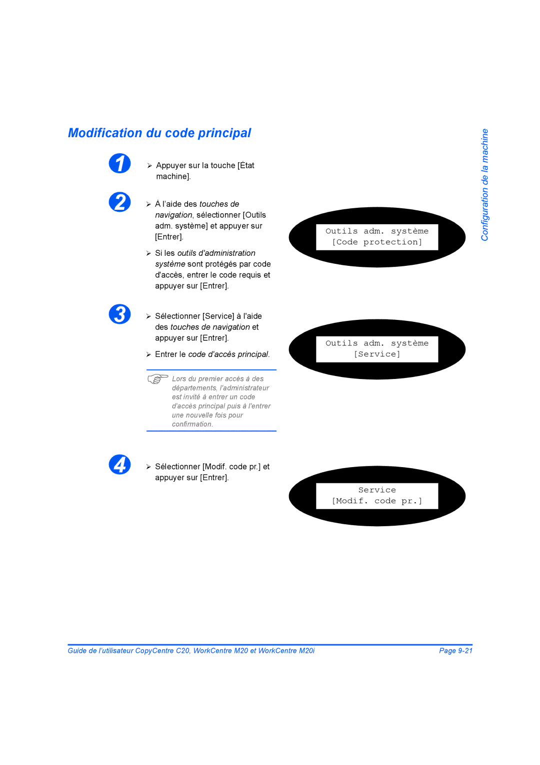 Xerox 604E07780 manual Modification du code principal, Outils adm. système Code protection Service Modif. code pr 