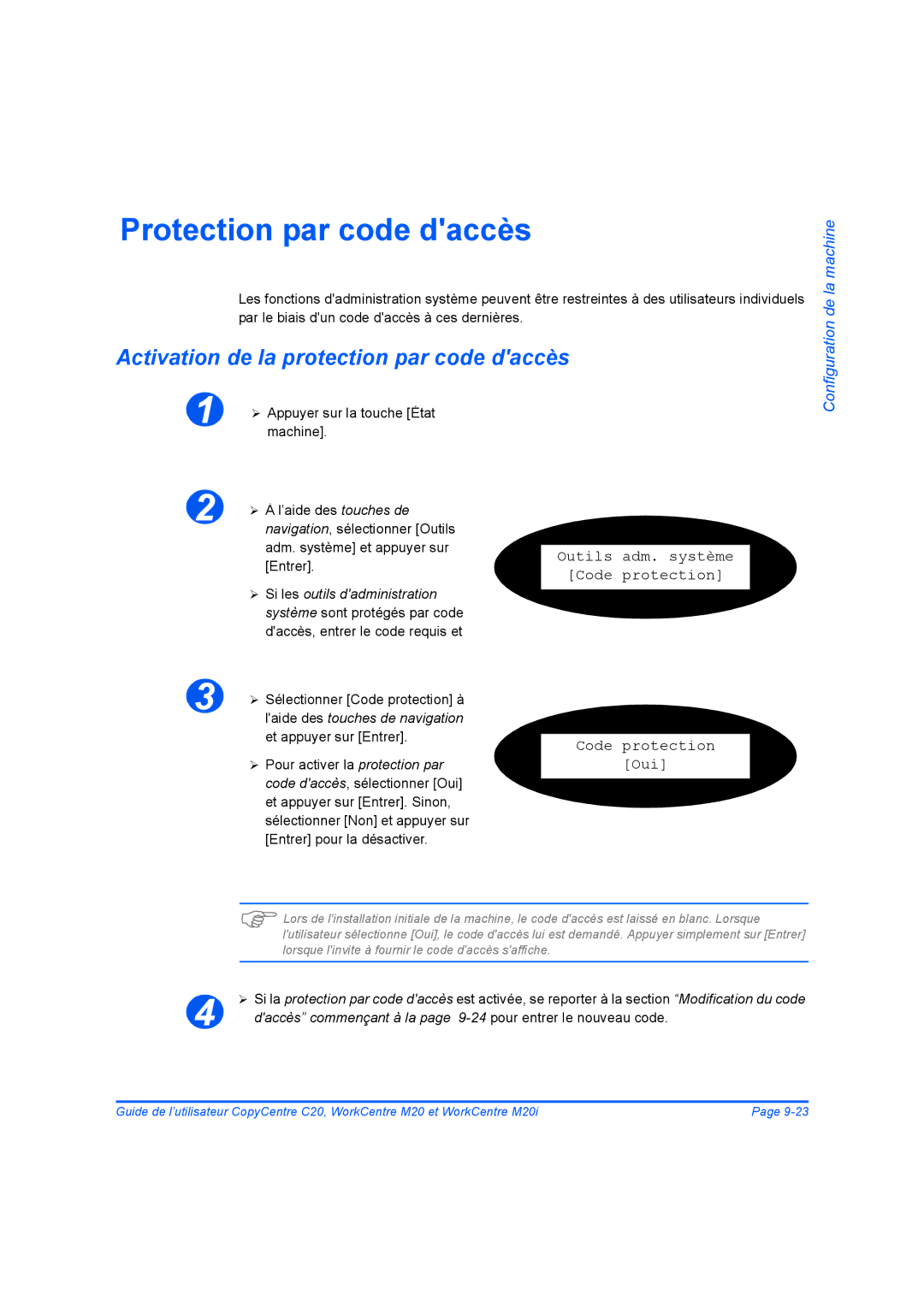 Xerox 604E07780 manual Protection par code daccès, Activation de la protection par code daccès 